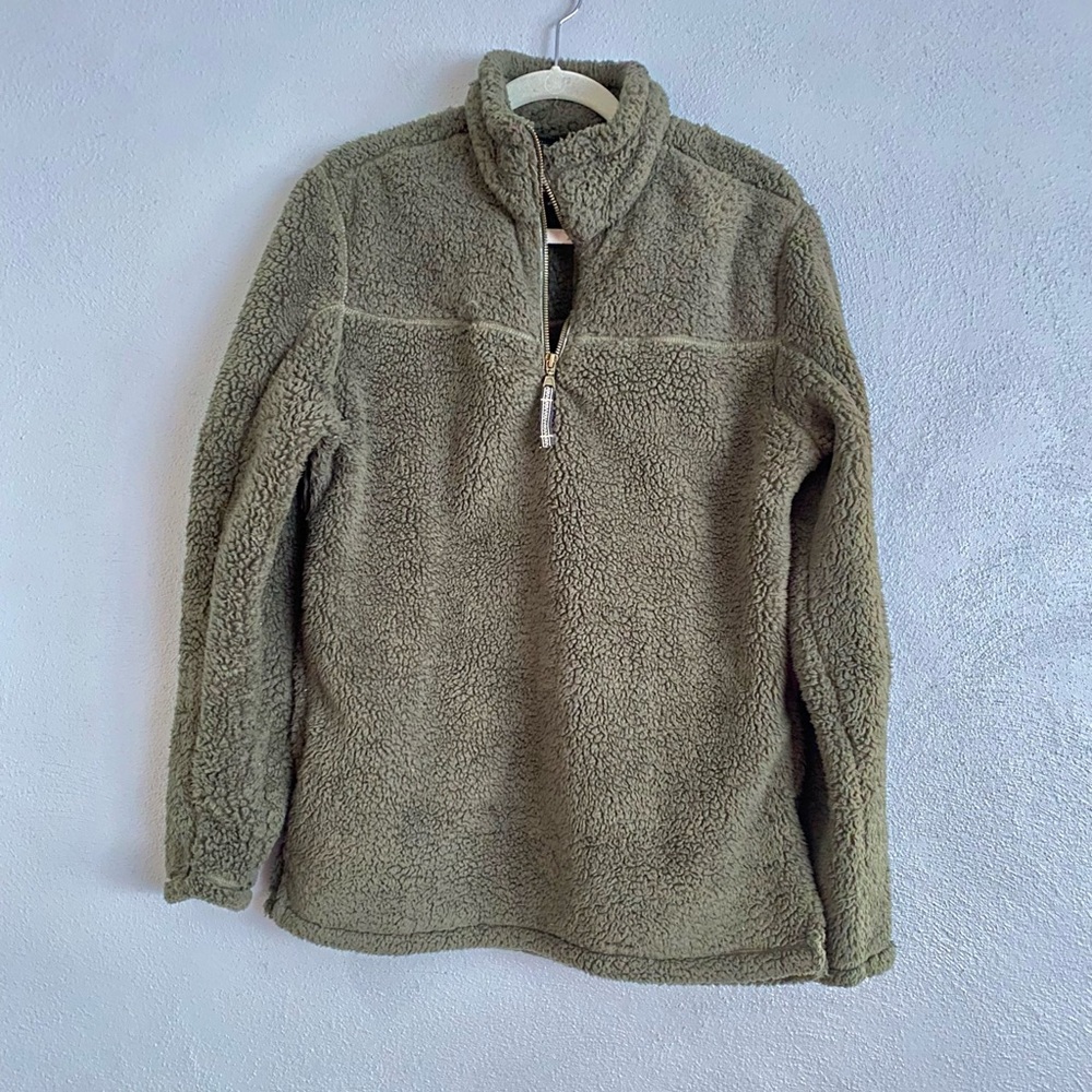Alpine Sherpa Womens Size Medium Dark Green Half Zip Soft Fleece Jacket